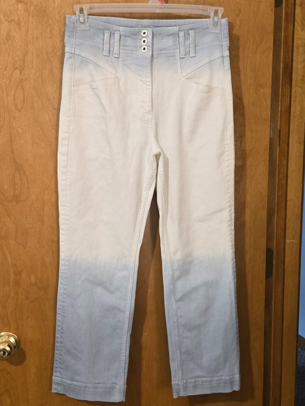 Anthropologie Ombre Dip Dye High Rise Kick Flare Cropped Jeans Blue White 29